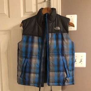 North Face Boys Blue plaid vest